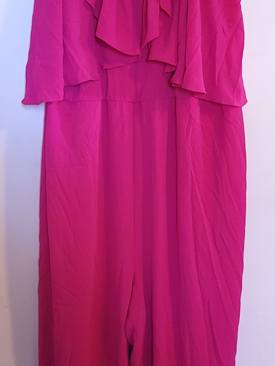 Lane Bryant Pants - Lane Bryant Crepe Jumpsuit Sleeveless Ruffles Wide Leg Pockets Lined Pink Sz 28